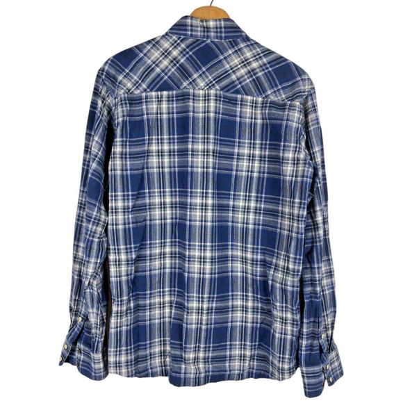 Ariat Retro Fit Shirt Medium Pearl Snap Brushed Cotton Mens Western Blue Plaid - Picture 2 of 8